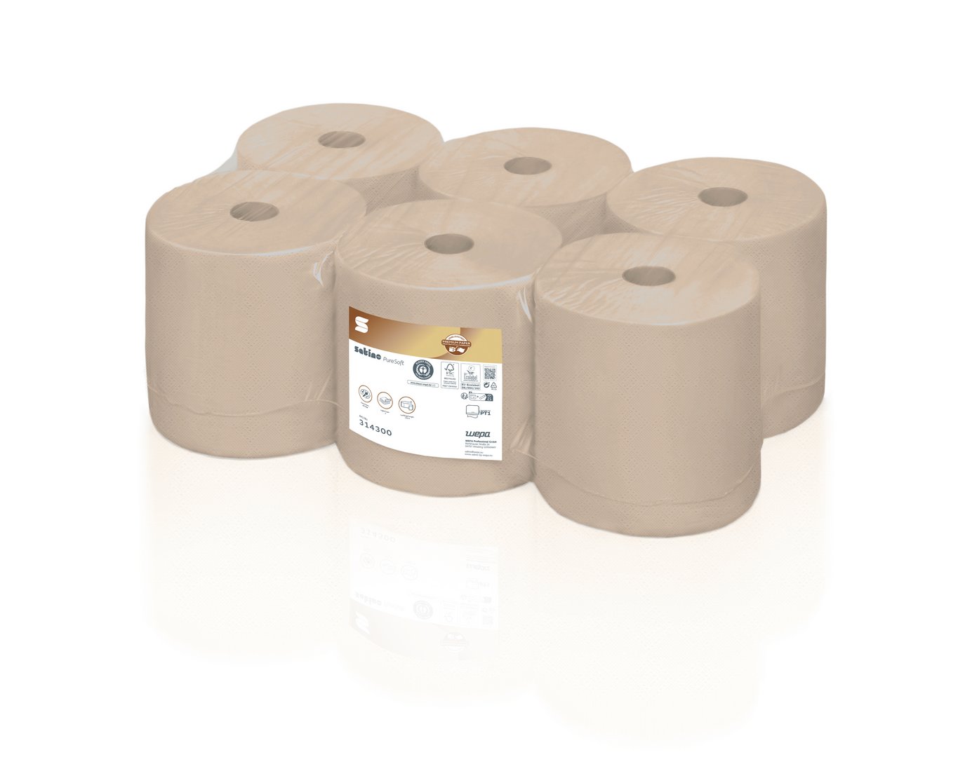 SATINO by Wepa Pure Soft System Handtuchrollen Recycling 2-lagig beige, 170 Meter | Karton = 6 Rollen  